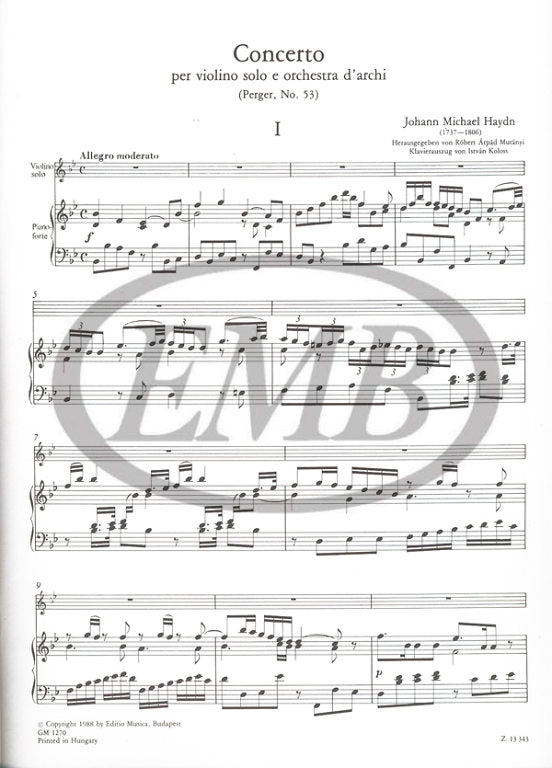 Haydn - Concerto in BbMaj - Violin/Piano Accompaniment EMB Z13343