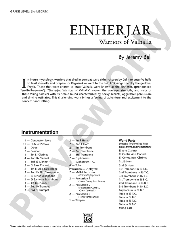 Einherjar - Concert Band Conductor Score & Parts (Digital Download)