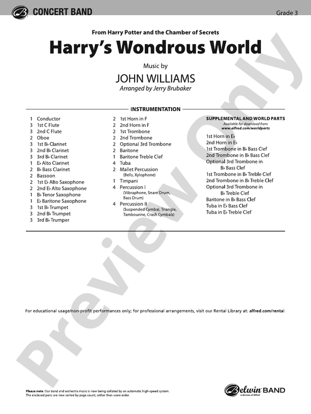 Harry's Wondrous World (from Harry Potter and the Chamber of Secrets) - Concert Band Conductor Score & Parts (Digital Download)