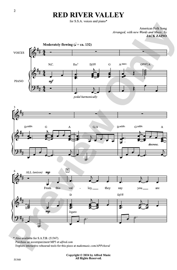 Red River Valley - SSA Choral Octavo (Digital Download)