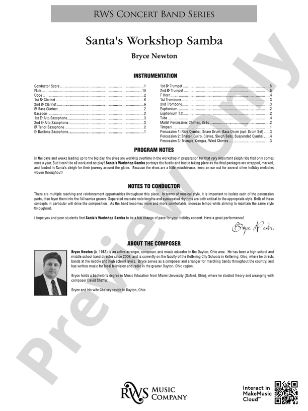 Santa's Workshop Samba - DSM-PK-RWS1917 - Concert Band Conductor Score & Parts (Digital Download)