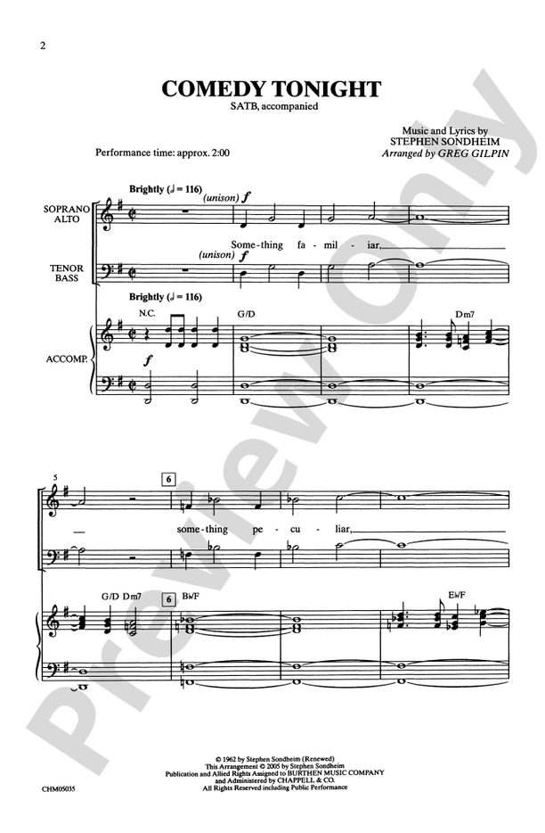 Comedy Tonight – SATB Choral Octavo (Digital Download)