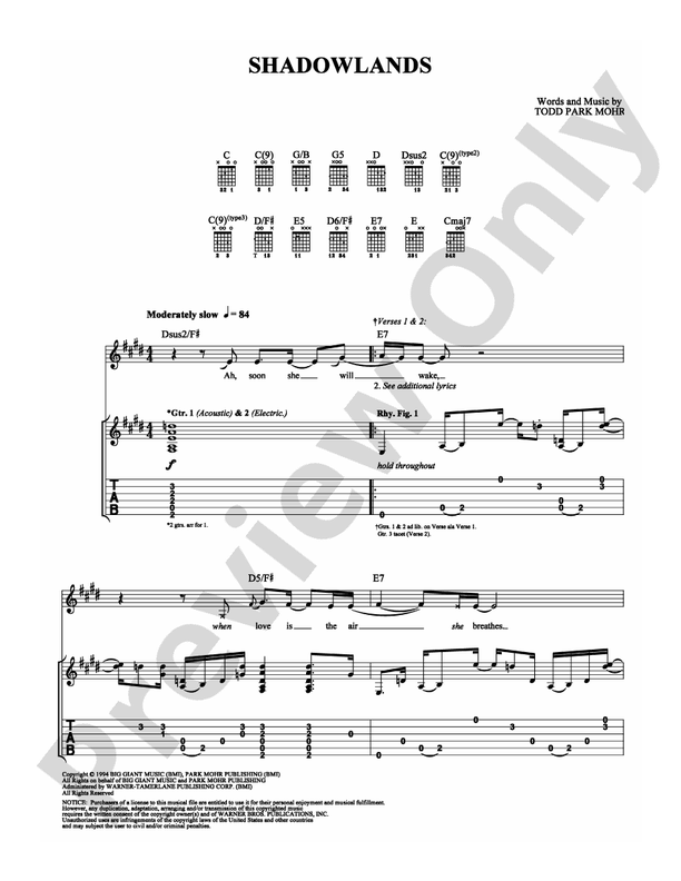 Shadowlands - Guitar TAB (Digital Download)