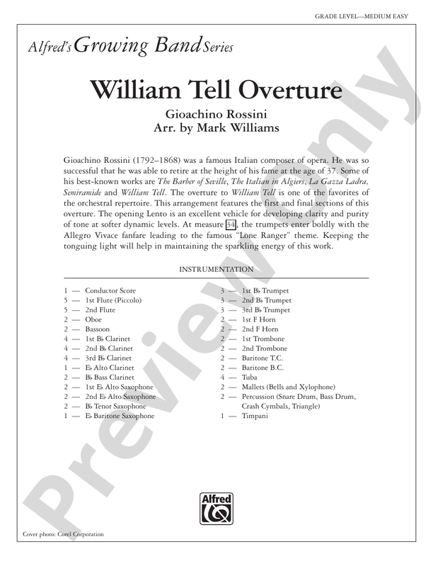William Tell Overture - Concert Band Conductor Score & Parts (Digital Download)