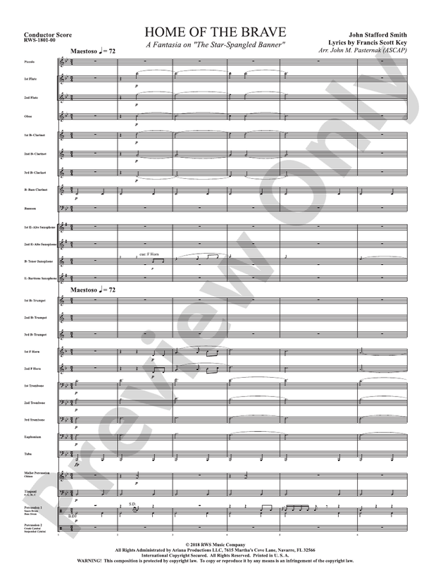 Home of the Brave - A Fantasia on "The Star Spangled Banner" - Concert Band Conductor Score & Parts (Digital Download)