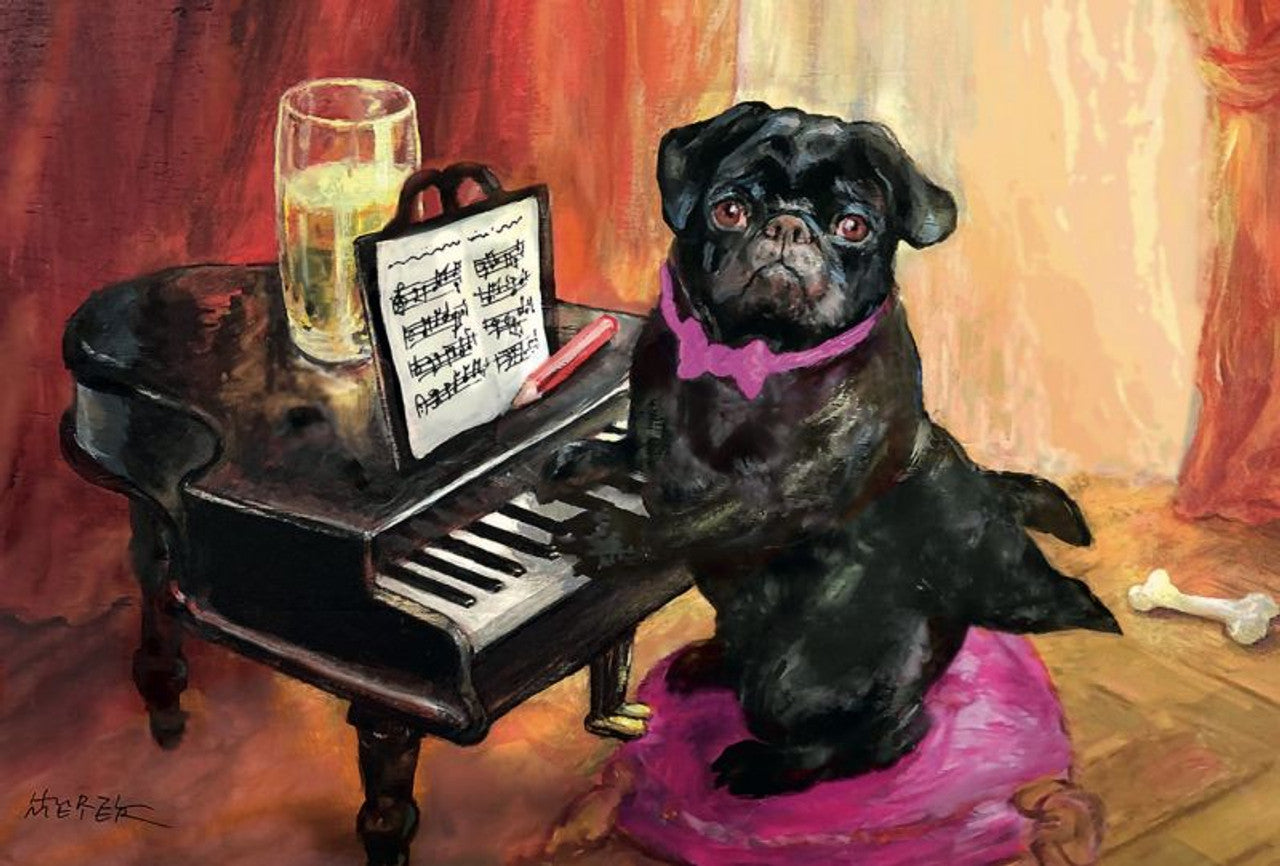 Greeting Card "Playing the Piano" Pug at the Piano