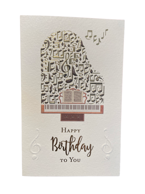 Greeting Card Happy Birthday to You Grand Piano with Gold Notes