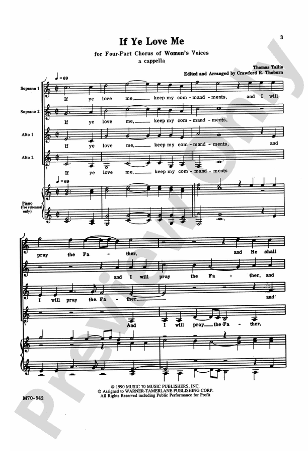 If Ye Love Me – SSAA Choral Octavo (Digital Download)