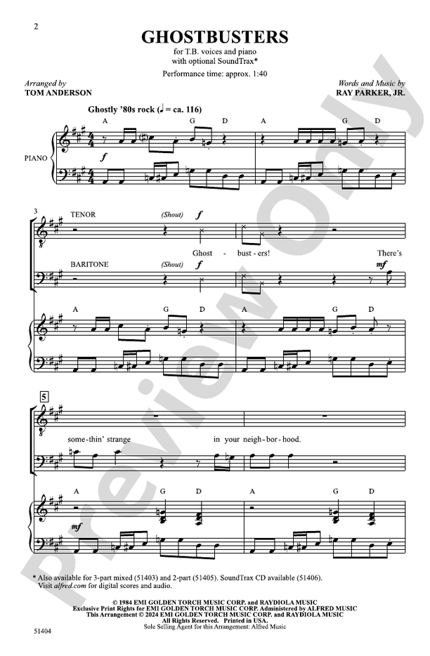 Ghostbusters - TB Choral Octavo (Digital Download)