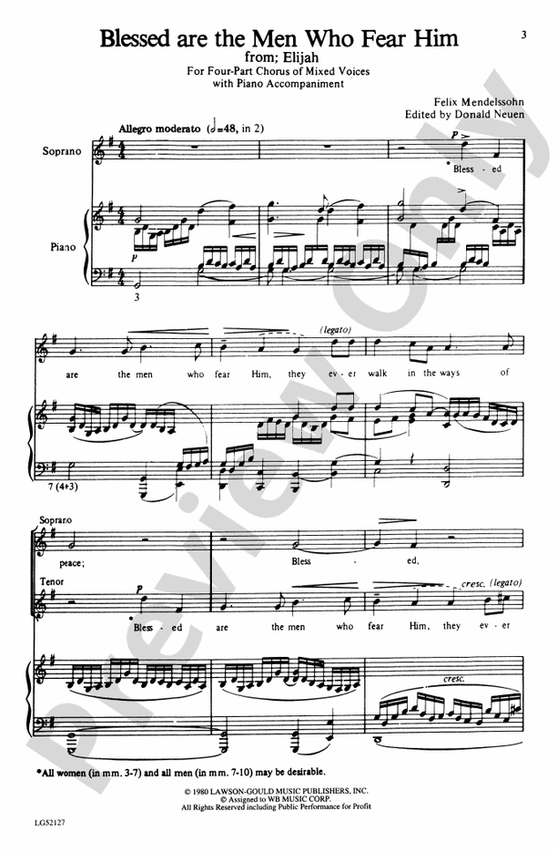 Blessed Are the Men Who Fear Him (from Elijah) – SATB Choral Octavo (Digital Download)