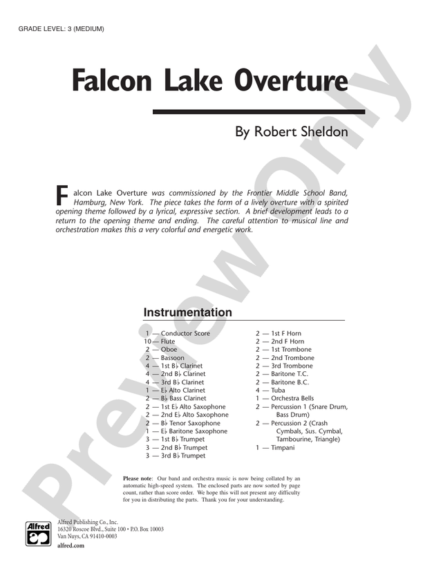 Falcon Lake Overture - Concert Band Conductor Score & Parts (Digital Download)