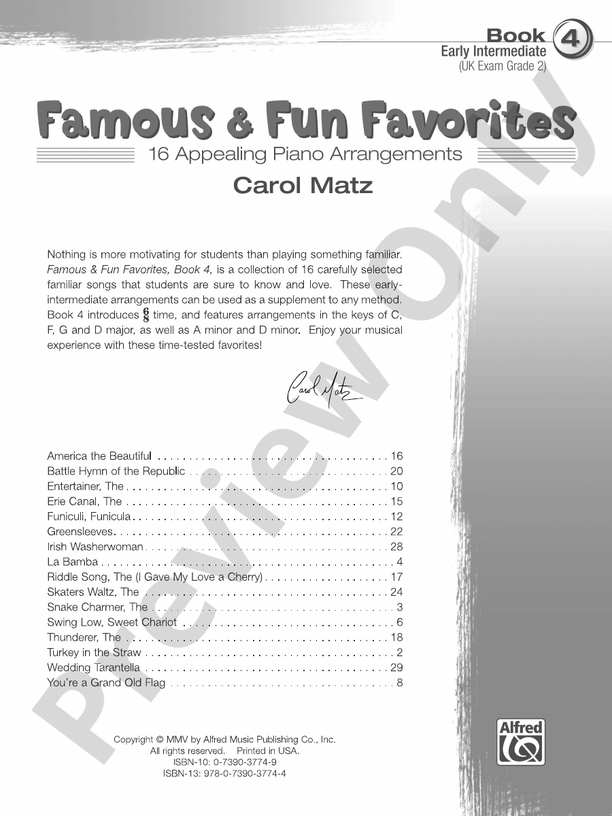 Famous & Fun Favorites, Book 4: 16 Appealing Piano Arrangements - Piano (Digital Download)