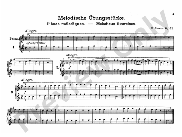 Berens - Melodious Exercises, Op. 62 - 1 Piano, 4 Hands (Digital Download)