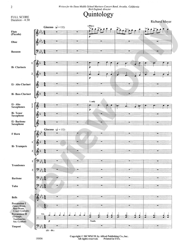 Quintology - Concert Band Conductor Score & Parts (Digital Download)