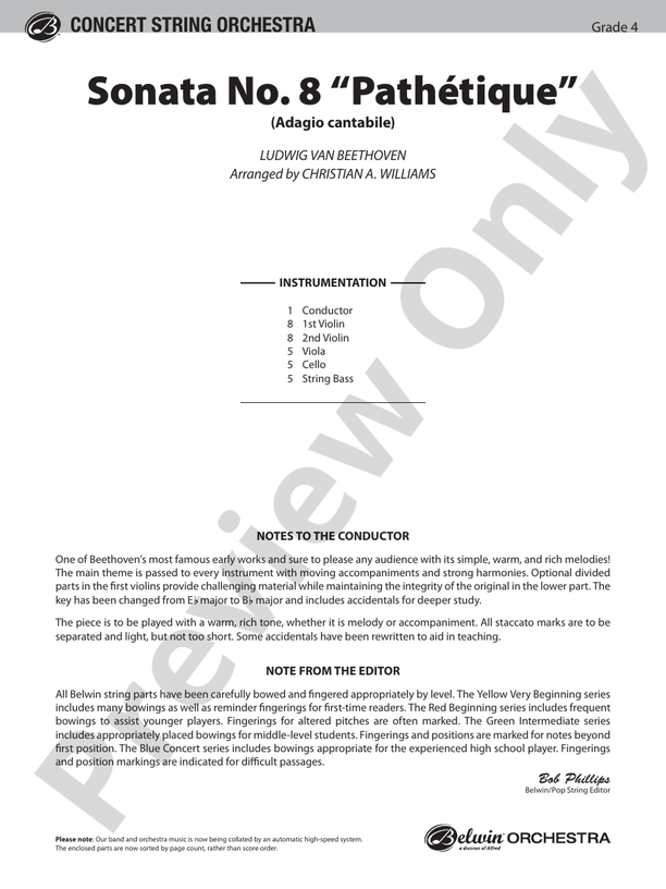 Sonata No. 8 "Pathetique" – String Orchestra Conductor Score & Parts (Digital Download)