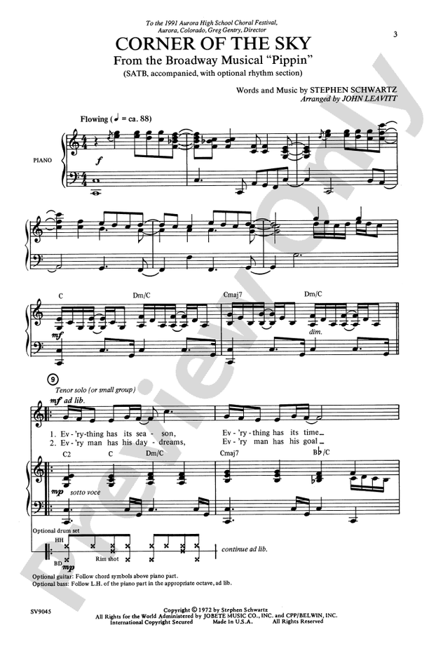 Corner of the Sky - Arr. John Leavitt – SATB Choral Octavo (Digital Download)
