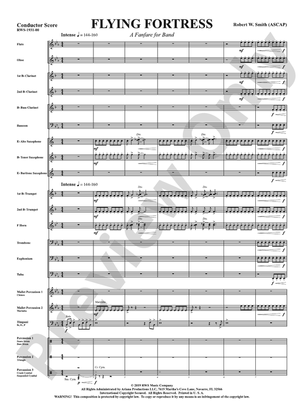 Flying Fortress - A Fanfare for Band - Concert Band Conductor Score & Parts (Digital Download)