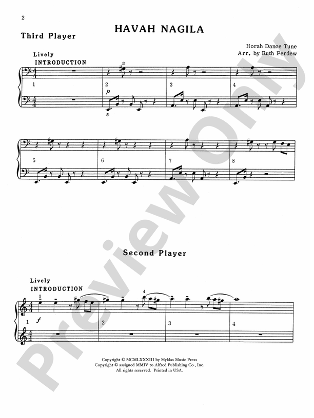 Havah Nagila - 1 Piano, 6 Hands (Digital Download)