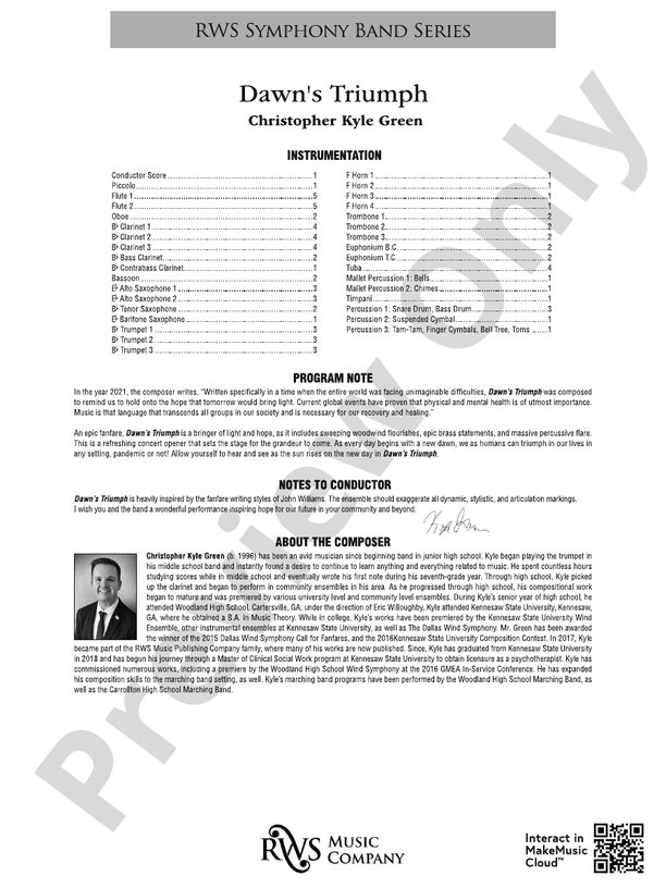 Dawn's Triumph - Concert Band Conductor Score & Parts (Digital Download)