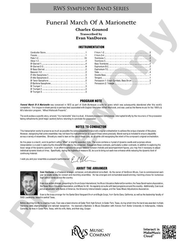 Funeral March of a Marionette - Concert Band Conductor Score & Parts (Digital Download)
