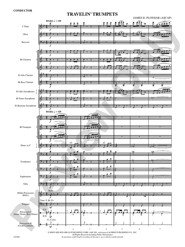 Travelin' Trumpets - Concert Band Conductor Score & Parts (Digital Download)