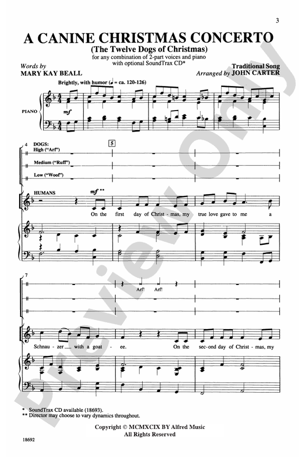 A Canine Christmas Concerto (The 12 Dogs of Christmas) - 2-Part Choral Octavo (Digital Download)