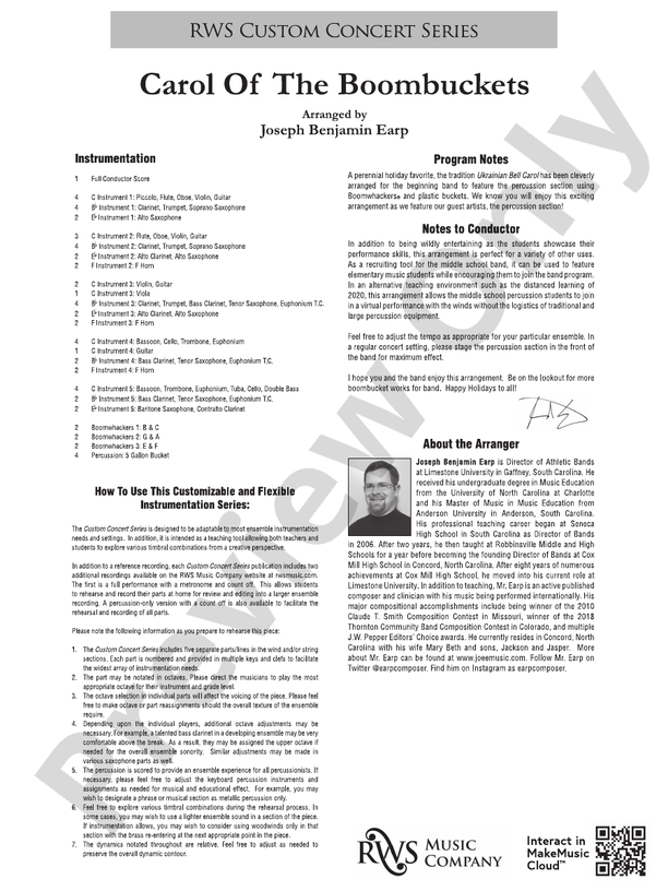 Carol of the Boombuckets - Concert Band Conductor Score & Parts(Digital Download)