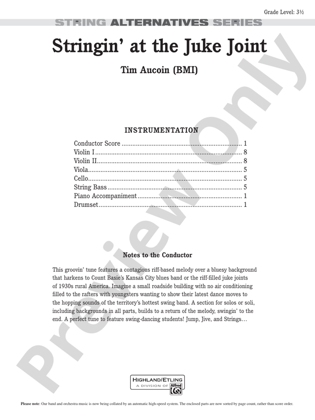 Stringin' at the Juke Joint – String Orchestra Conductor Score & Parts (Digital Download)