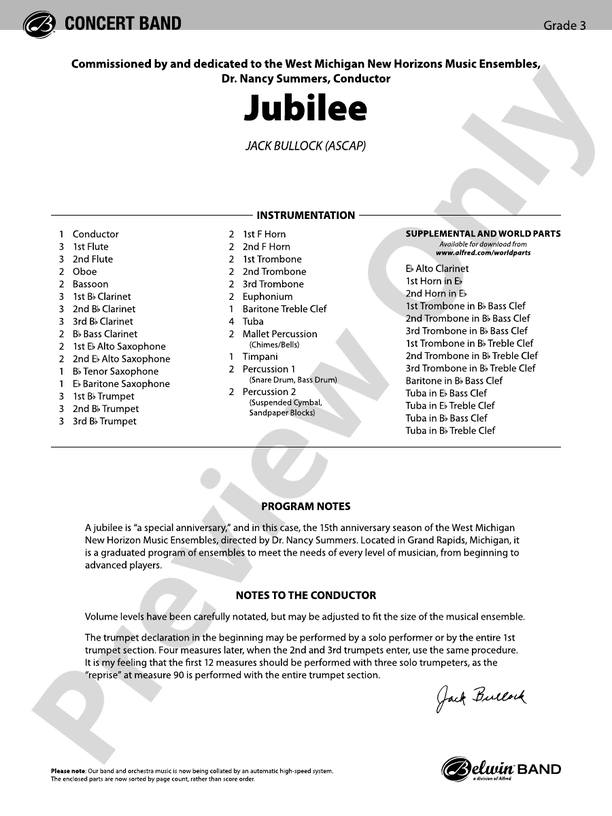 Jubilee - Concert Band Conductor Score & Parts (Digital Download)