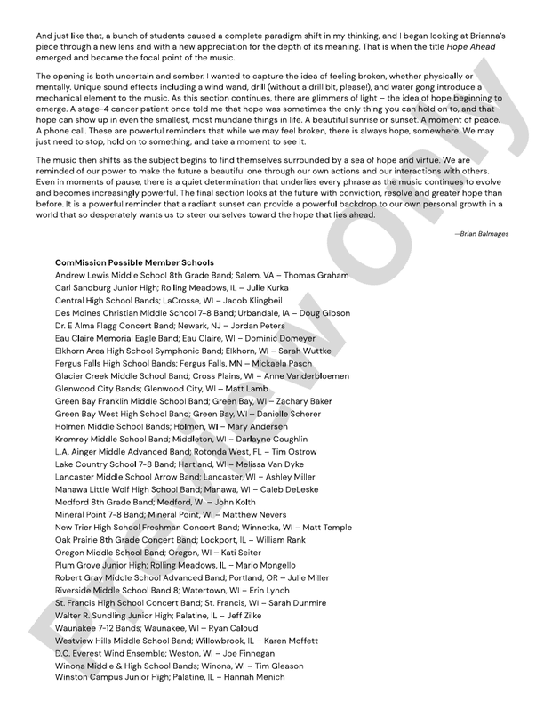 Hope Ahead - Concert Band Conductor Score & Parts(Digital Download)