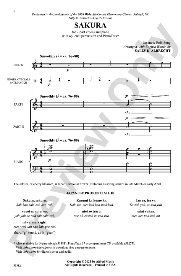 Sakura - 2 Part Treble Choral Octavo (Digital Download)