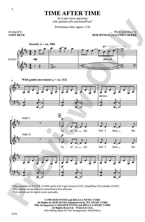 Time After Time - 2 Part Treble Choral Octavo (Digital Download)