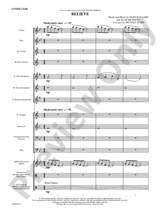 Believe (from The Polar Express) - Concert Band Conductor Score & Parts (Digital Download)