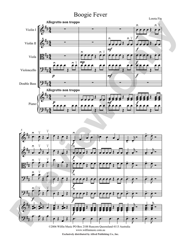 Boogie Fever - Loreta Fin – String Orchestra Conductor Score & Parts (Digital Download)
