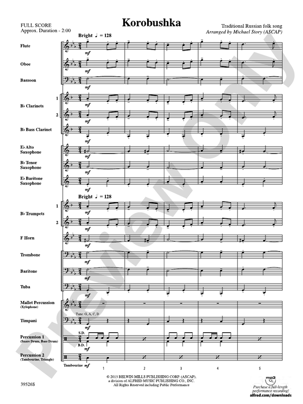 Korobushka - Concert Band Conductor Score & Parts (Digital Download)