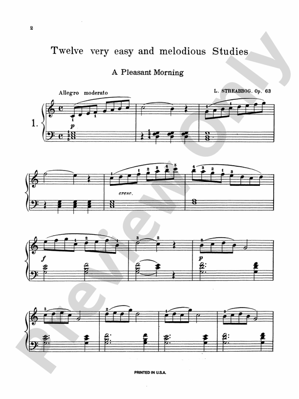 Streabbog - Twelve Very Easy and Melodious Studies, Op. 63 - Piano Solo (Digital Download)