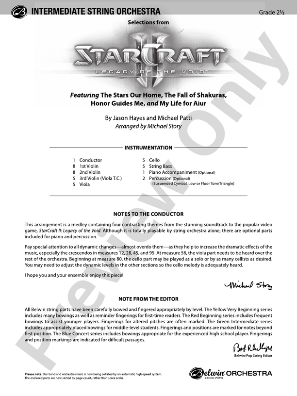 StarCraft II: Legacy of the Void, Selections from - String Orchestra Conductor Score & Parts (Digital Download)