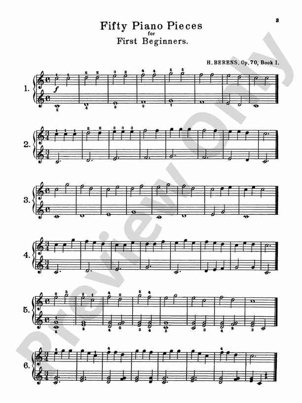 Berens - Fifty Piano Pieces for Beginners, Op. 70 - Piano Solo (Digital Download)