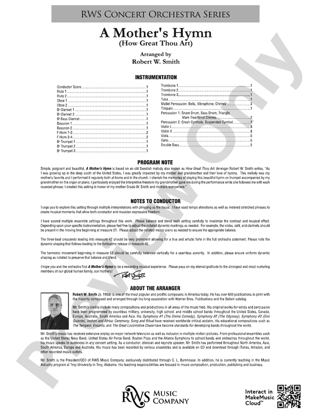 A Mother's Hymn - How Great Thou Art - Full Orchestra Conductor Score & Parts (Digital Download)