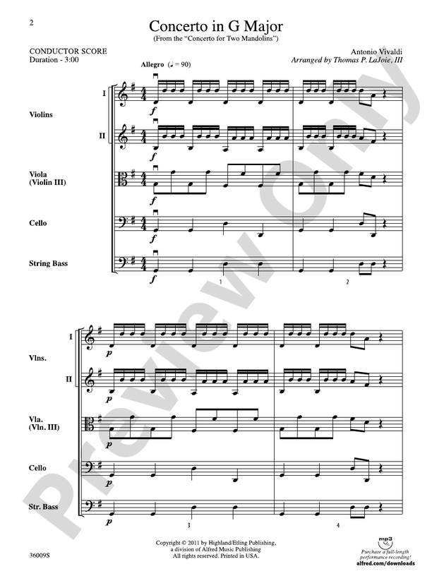 Concerto in G Major (from the Concerto for Two Mandolins) – String Orchestra Conductor Score & Parts (Digital Download)