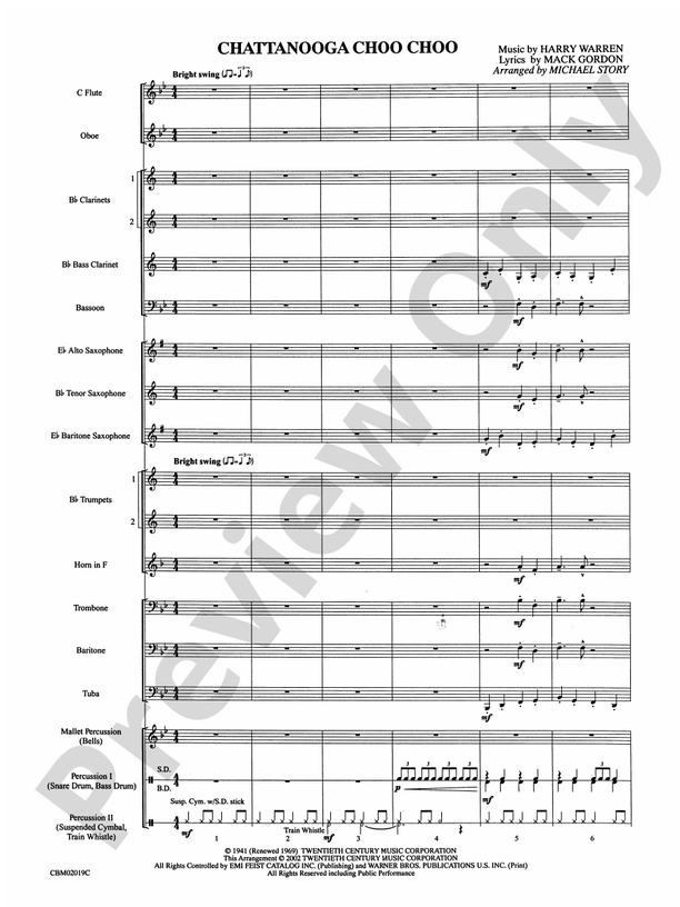 Chattanooga Choo Choo - Concert Band Conductor Score & Parts (Digital Download)