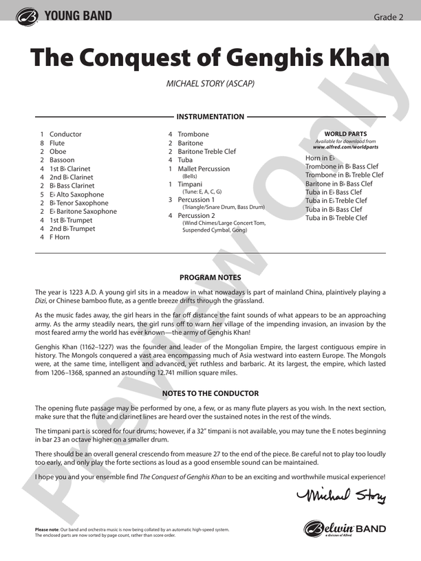 The Conquest of Genghis Khan - Concert Band Conductor Score & Parts (Digital Download)