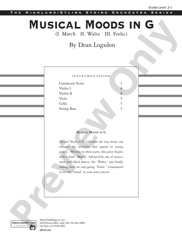 Musical Moods in G – String Orchestra Conductor Score & Parts (Digital Download)
