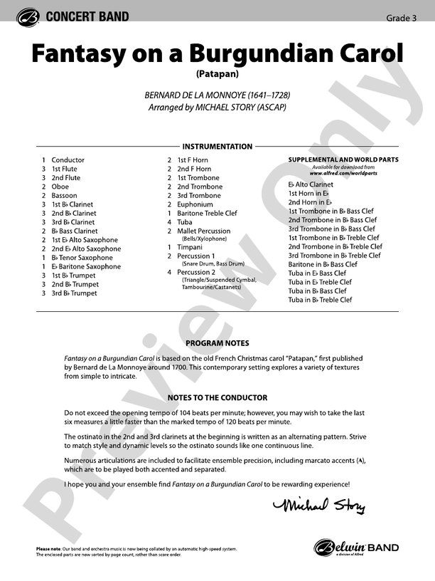 Fantasy on a Burgundian Carol - Concert Band Conductor Score & Parts (Digital Download)