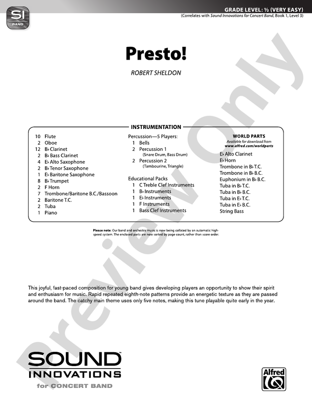 Presto! - Concert Band Conductor Score & Parts (Digital Download)