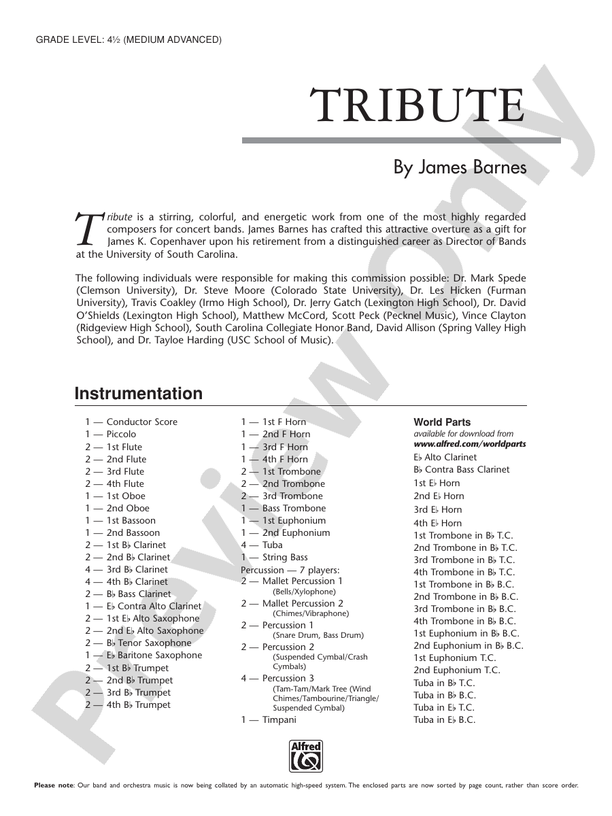 Tribute (Grade 4.5) - Concert Band Conductor Score & Parts (Digital Download)