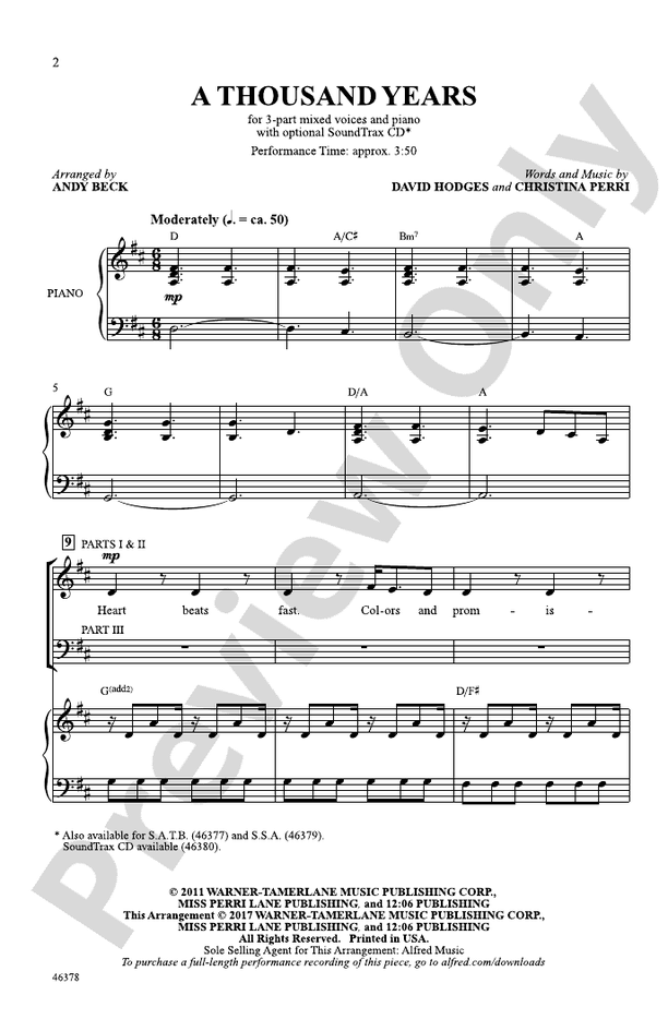 A Thousand Years - 3-Part Mixed Choral Octavo (Digital Download)