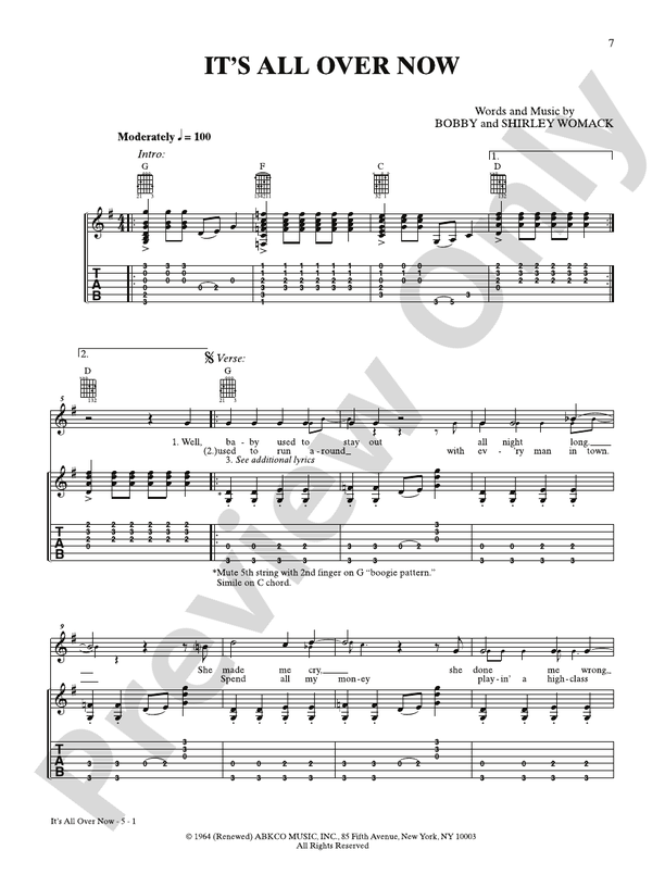 It's All Over Now - Interm./Easy Guitar TAB (Digital Download)
