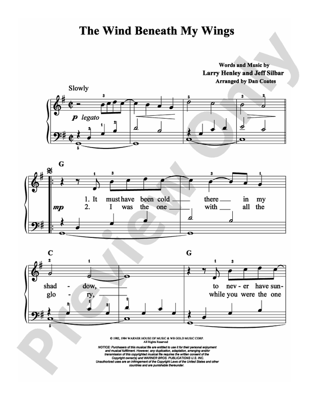 The Wind Beneath My Wings - Arr. Dan Coates - Easy Piano (Digital Download)