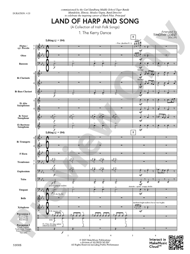Land of Harp and Song - Concert Band Conductor Score & Parts(Digital Download)